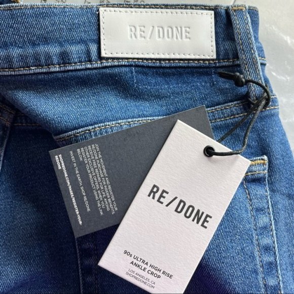 Re/Done NWT 90s Ultra High Rise Crop Jeans Distressed Women’s Size 32 Ankle - Picture 9 of 14